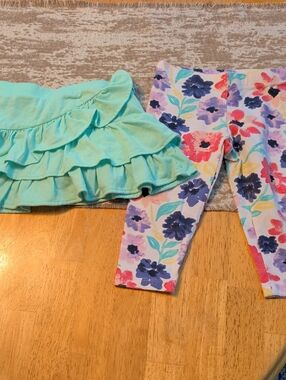 Garanimals Aqua Ruffle Skort with Multicolor Floral Legging Capris